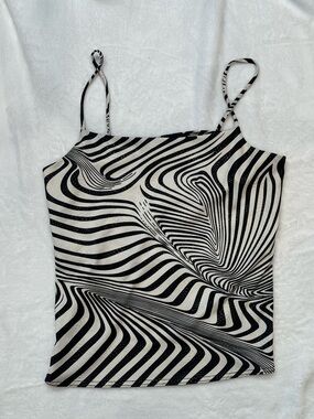 90s Y2K Vintage Top Medium Black White Pattern Open Back Cyber Fairy Rave Club